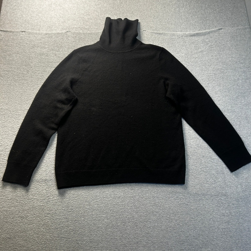 Turtleneck Sweater Womens XL Black Luxury Knit Talbots Pure Cashmere Long Sleeve